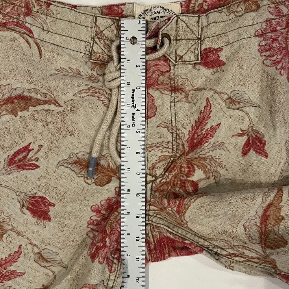 Rugby Ralph Lauren Floral Canvas Shorts Drawstring Cotton Mens 30 Y2K Preppy